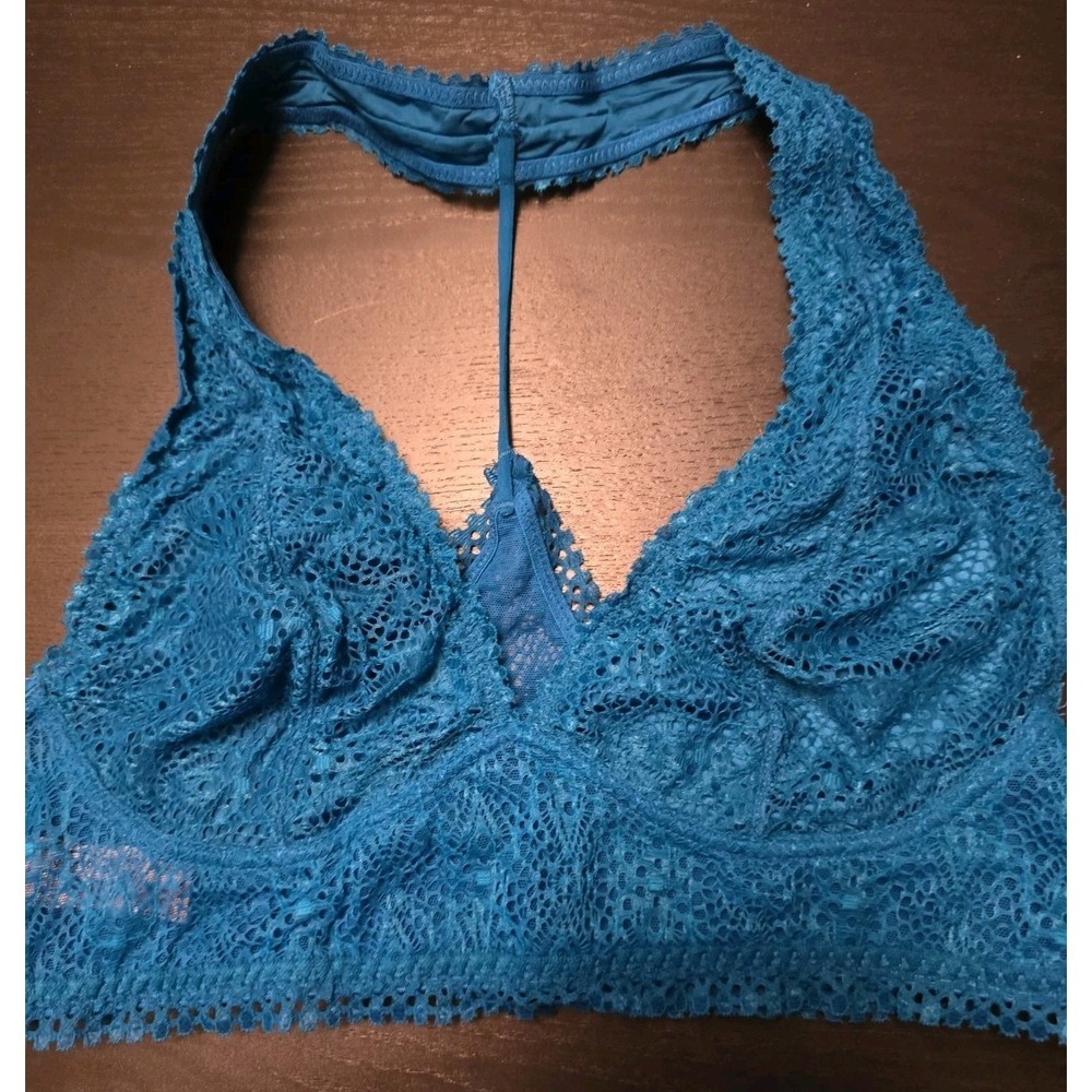 NWT Victoria's Secret Med Lace Teal Blue Racer Back Bralette Wireless NOS 2016